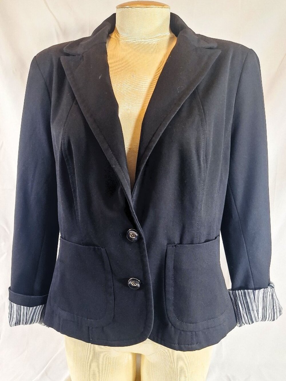 7th Avenue New York & Co Women Black Long Sleeve 2-Button Stretch Blazer Size 14